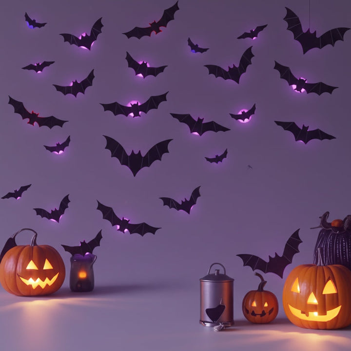 Halloween Bat Decorations and Lights Outdoor with 3D Foldable Wings LED Backlight Wall Decor