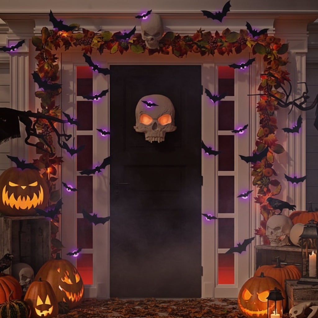 Halloween Bat Decorations and Lights Outdoor with 3D Foldable Wings LED Backlight Wall Decor