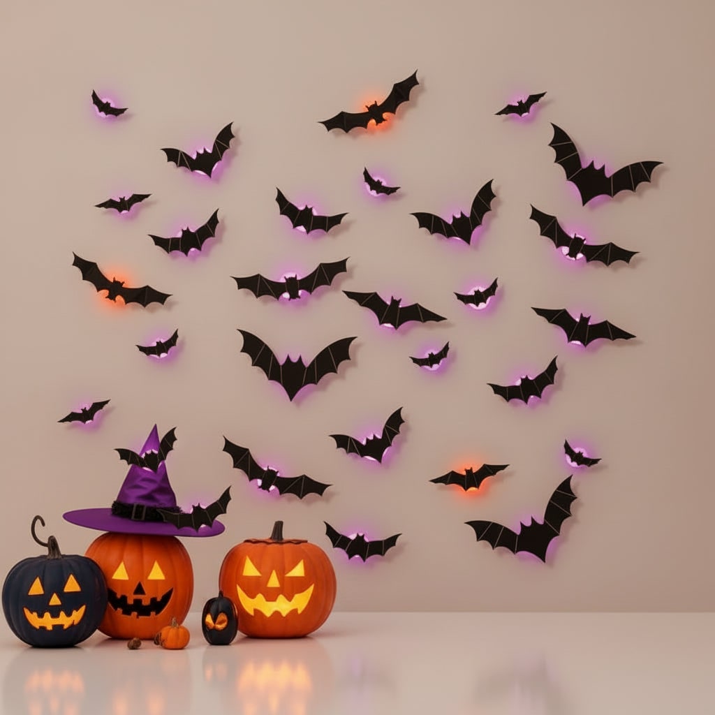 Halloween Bat Decorations and Lights Outdoor with 3D Foldable Wings LED Backlight Wall Decor