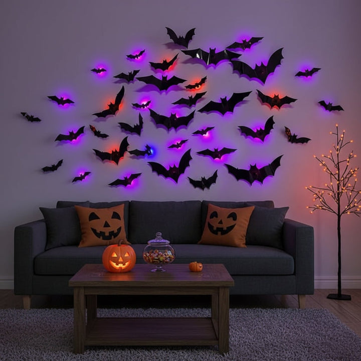 Halloween Bat Decorations with LED Lights for Indoor Outdoor Party and Yard