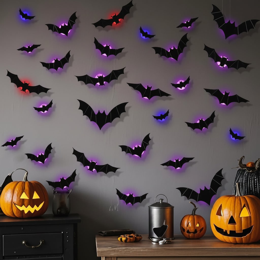 Halloween Bat Decorations with LED Lights for Indoor Outdoor Party and Yard