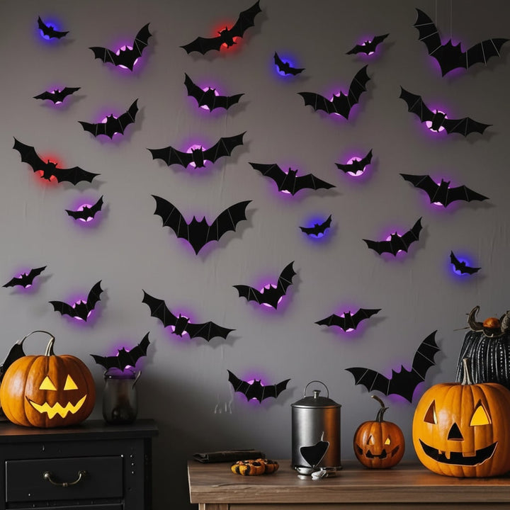 Halloween Bat Decorations with LED Lights for Indoor Outdoor Party and Yard