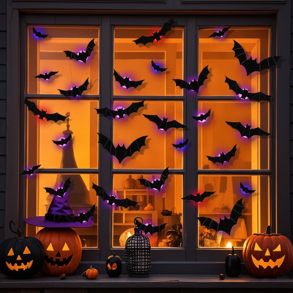 Halloween Bat Decorations with LED Lights for Indoor Outdoor Party and Yard