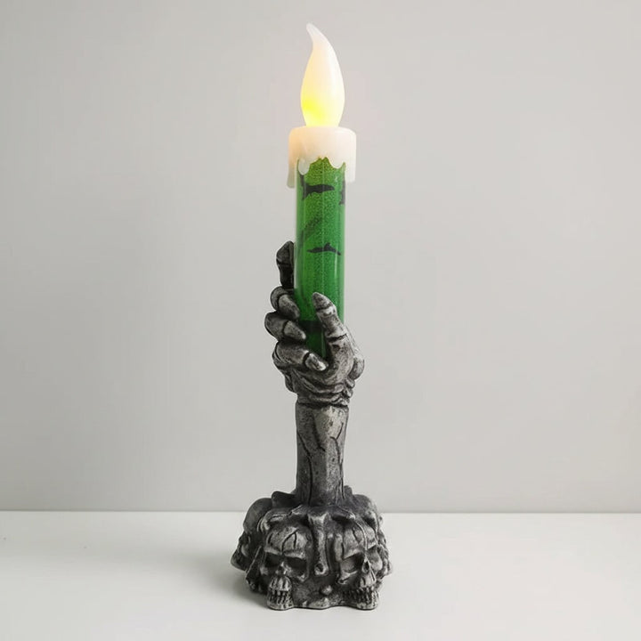 Halloween Battery Operated Flameless Candle with Skeleton Hand Holder and LED Light
