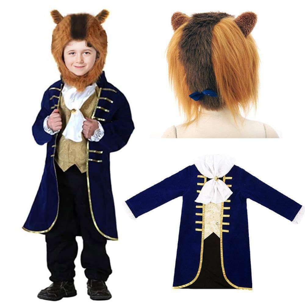 Halloween Beauty and beast mutant Costume with Velvet Jacket Horns Hood
