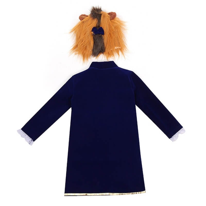 Halloween Beauty and beast mutant Costume with Velvet Jacket Horns Hood