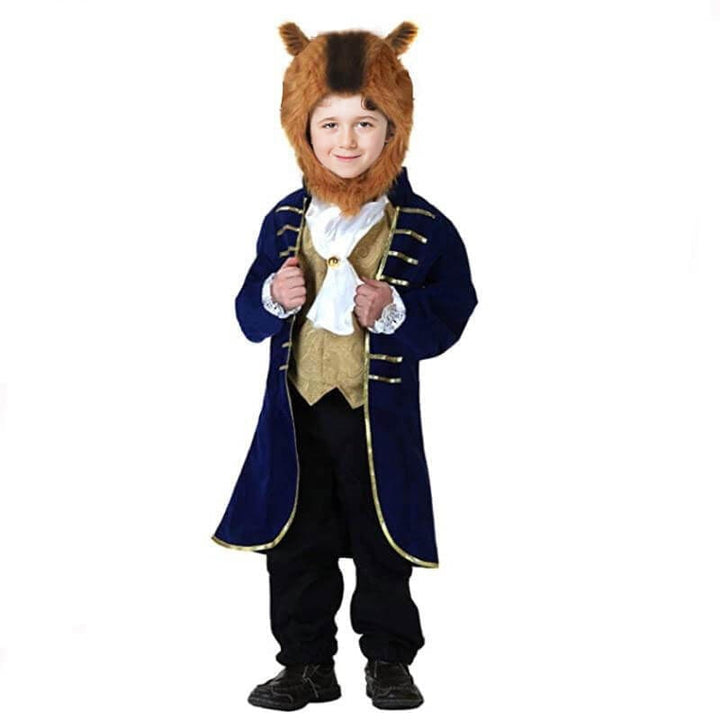 Halloween Beauty and beast mutant Costume with Velvet Jacket Horns Hood