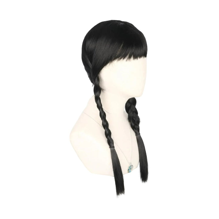 Halloween Braided Costume Wig with Straight Bangs and Pigtails Synthetic Hair Dress Up
