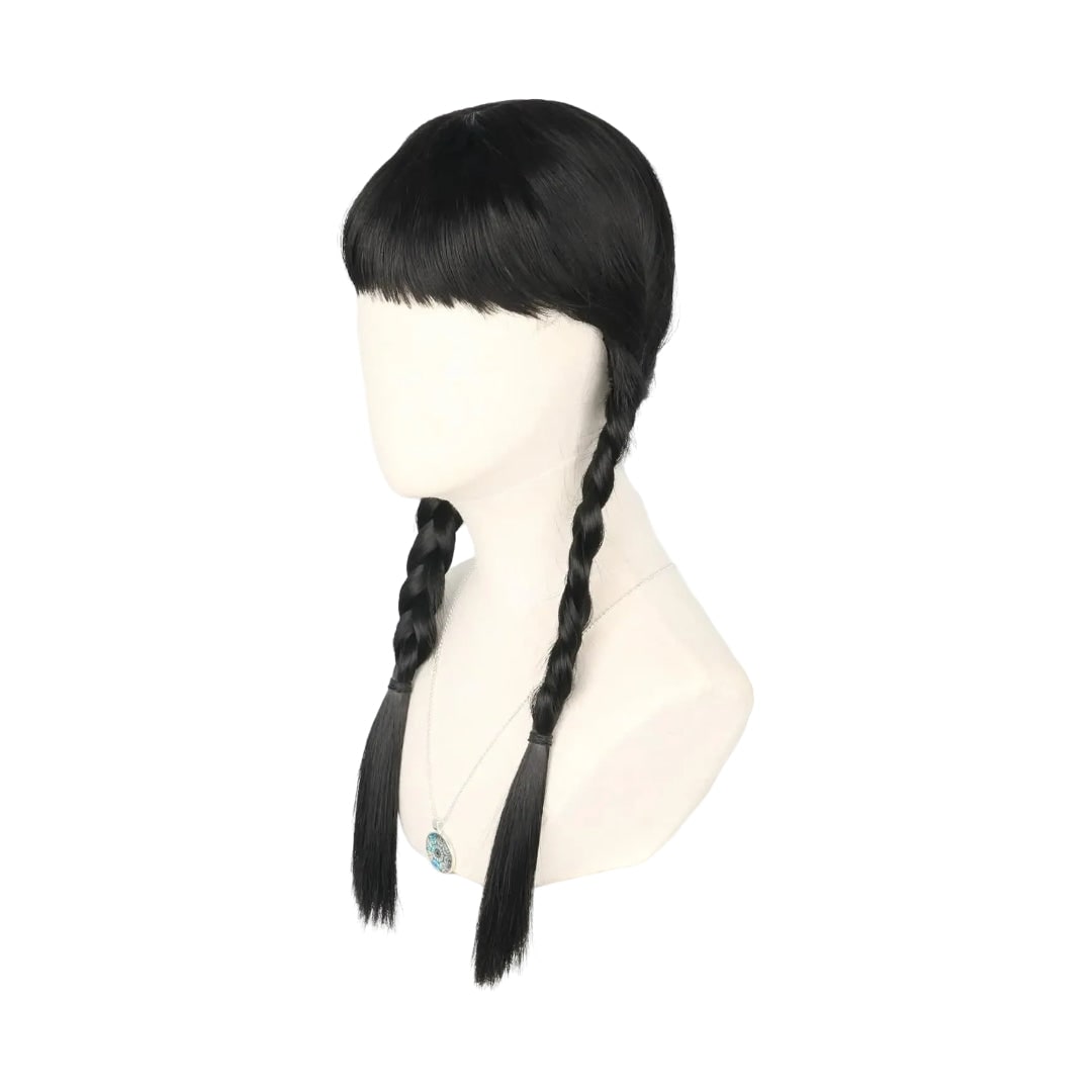 Halloween Braided Costume Wig with Straight Bangs and Pigtails Synthetic Hair Dress Up