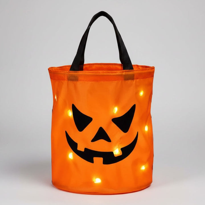 Halloween Candy Bag Reusable Bucket for Trick or Treat with LED Light Up Pumpkin Design