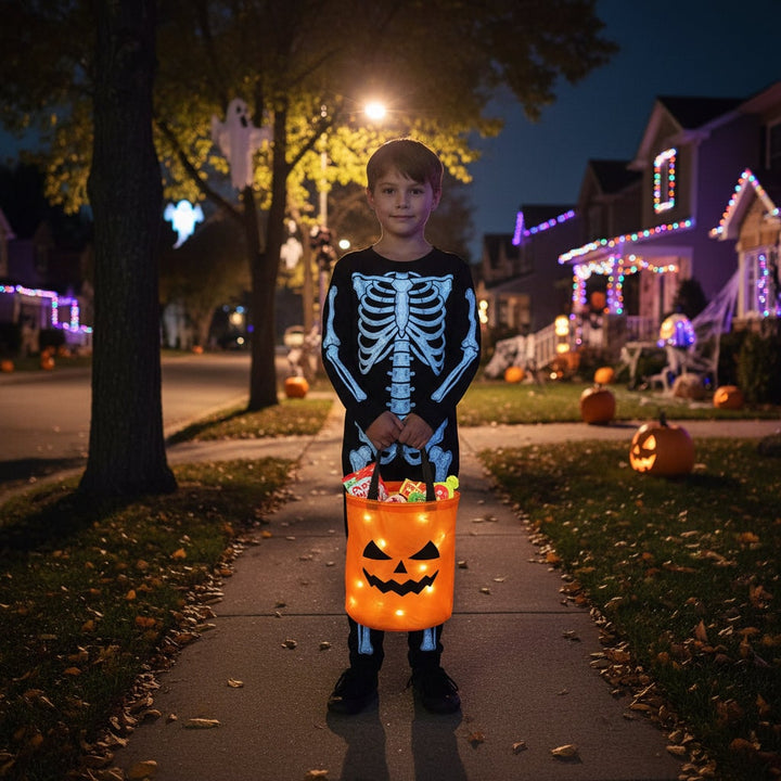Halloween Candy Bag Trick or Treat Bucket with LED Light Up for Party Favor and Collection
