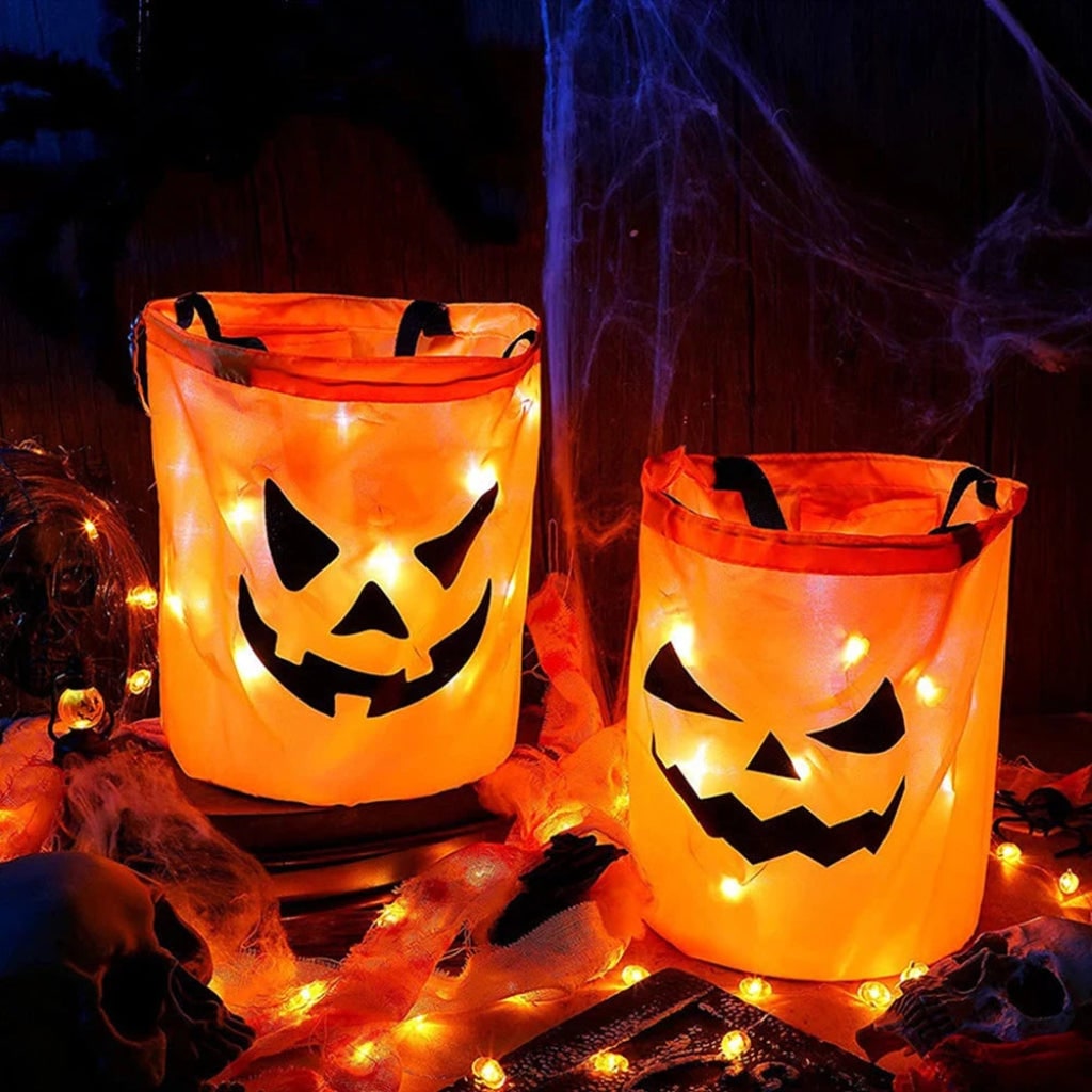 Halloween Candy Bag Trick or Treat Bucket with LED Light Up for Party Favor and Collection