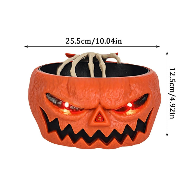 Halloween Candy Bowl Motion Activated with LED Eyes and Skeleton Hand for Indoor Party Decoration