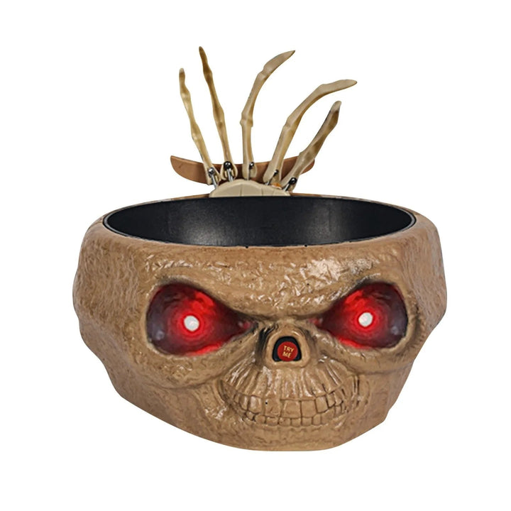 Halloween Candy Bowl Motion Activated with LED Eyes and Skeleton Hand for Indoor Party Decoration