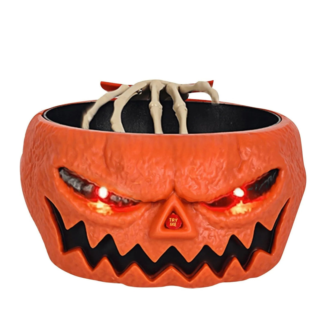 Halloween Candy Bowl Motion Activated with LED Eyes and Skeleton Hand for Indoor Party Decoration