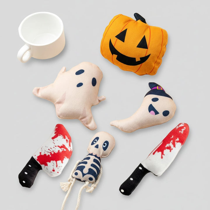 Halloween Cat Toys Catnip Stuffed Animal with Plush Ghost Skeleton Pumpkin Shapes for Kitten