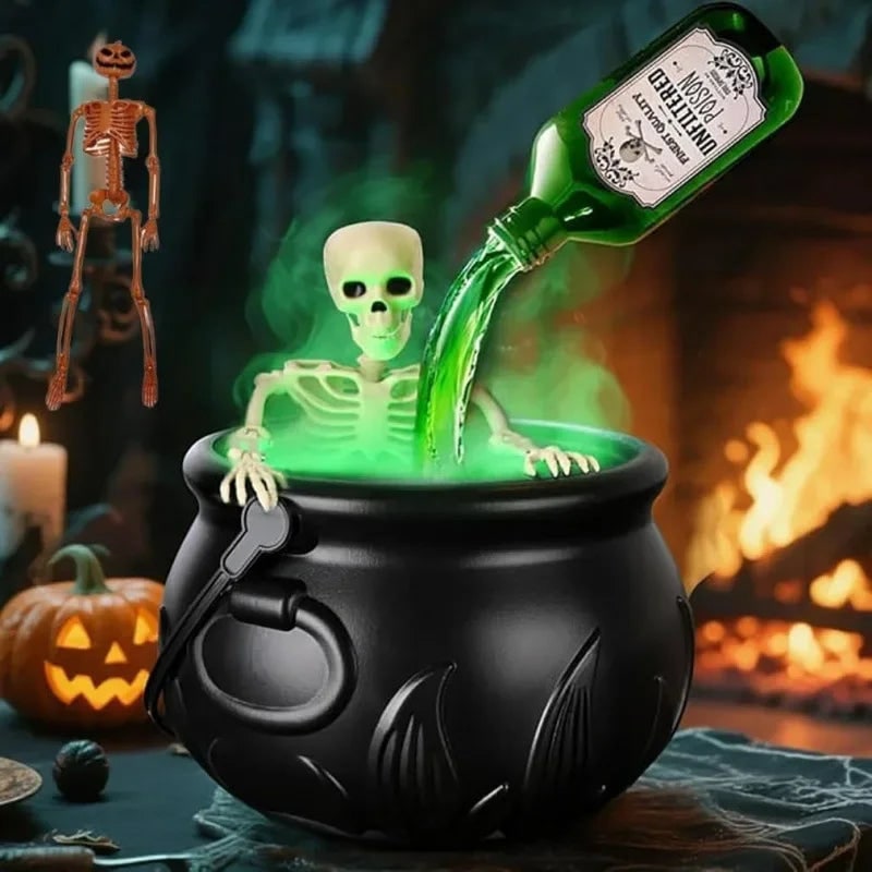 Halloween Cauldron Fog Machine Smoke Effect and LED Lights for Haunted House Party Decoration