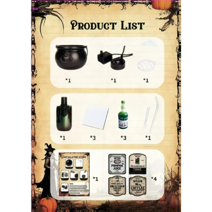Halloween Cauldron Fog Machine Smoke Effect and LED Lights for Haunted House Party Decoration