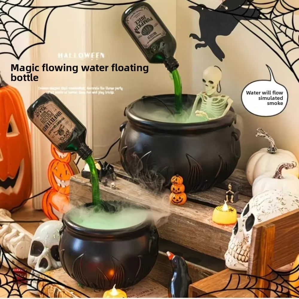 Halloween Cauldron Fog Machine Smoke Effect and LED Lights for Haunted House Party Decoration