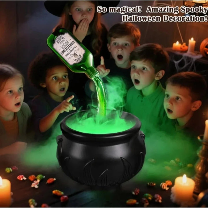 Halloween Cauldron Fog Machine Smoke Effect and LED Lights for Haunted House Party Decoration