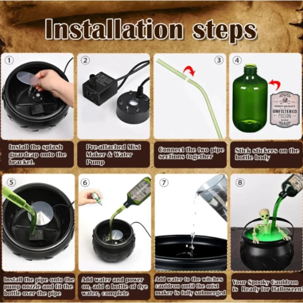 Halloween Cauldron Fog Machine Smoke Effect and LED Lights for Haunted House Party Decoration