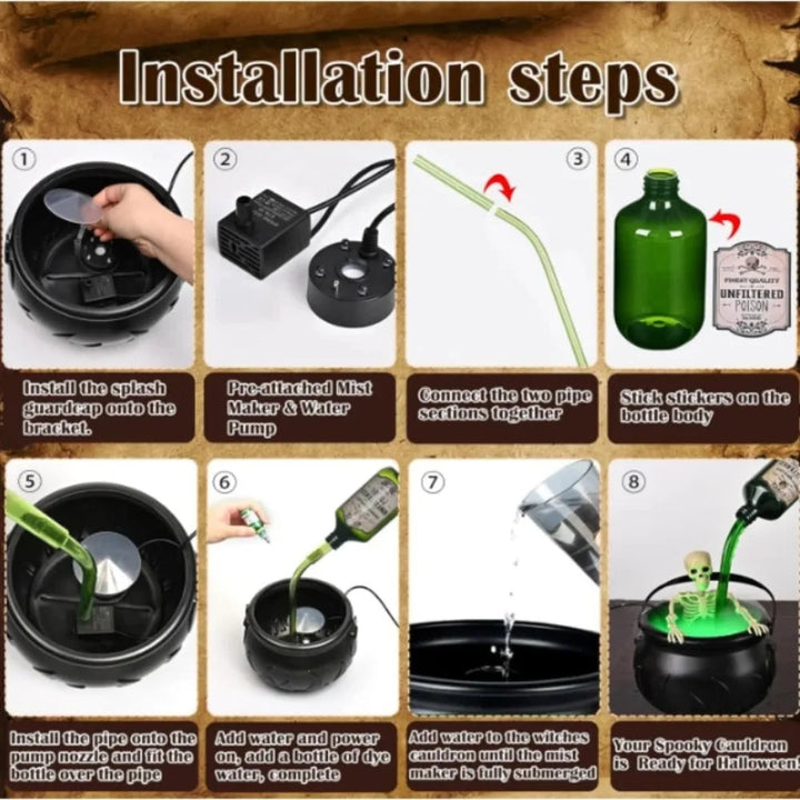 Halloween Cauldron Fog Machine Smoke Effect and LED Lights for Haunted House Party Decoration