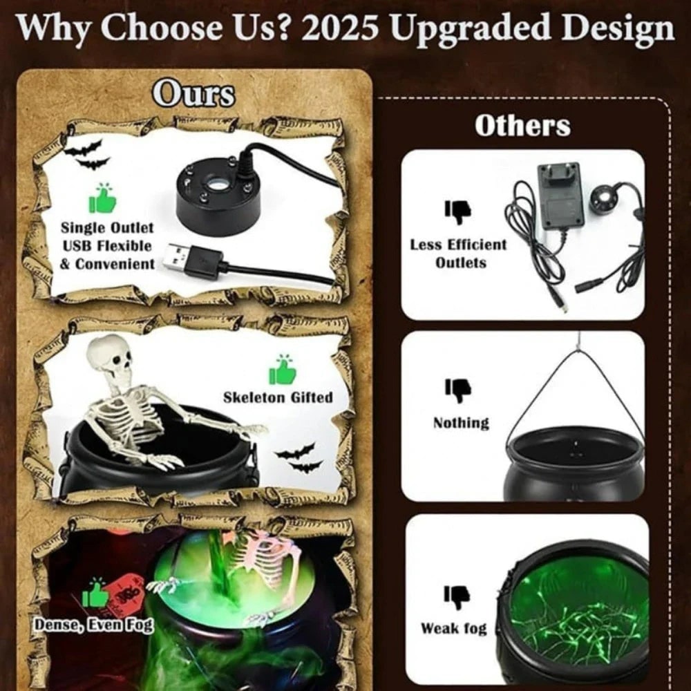 Halloween Cauldron Fog Machine Smoke Effect and LED Lights for Haunted House Party Decoration