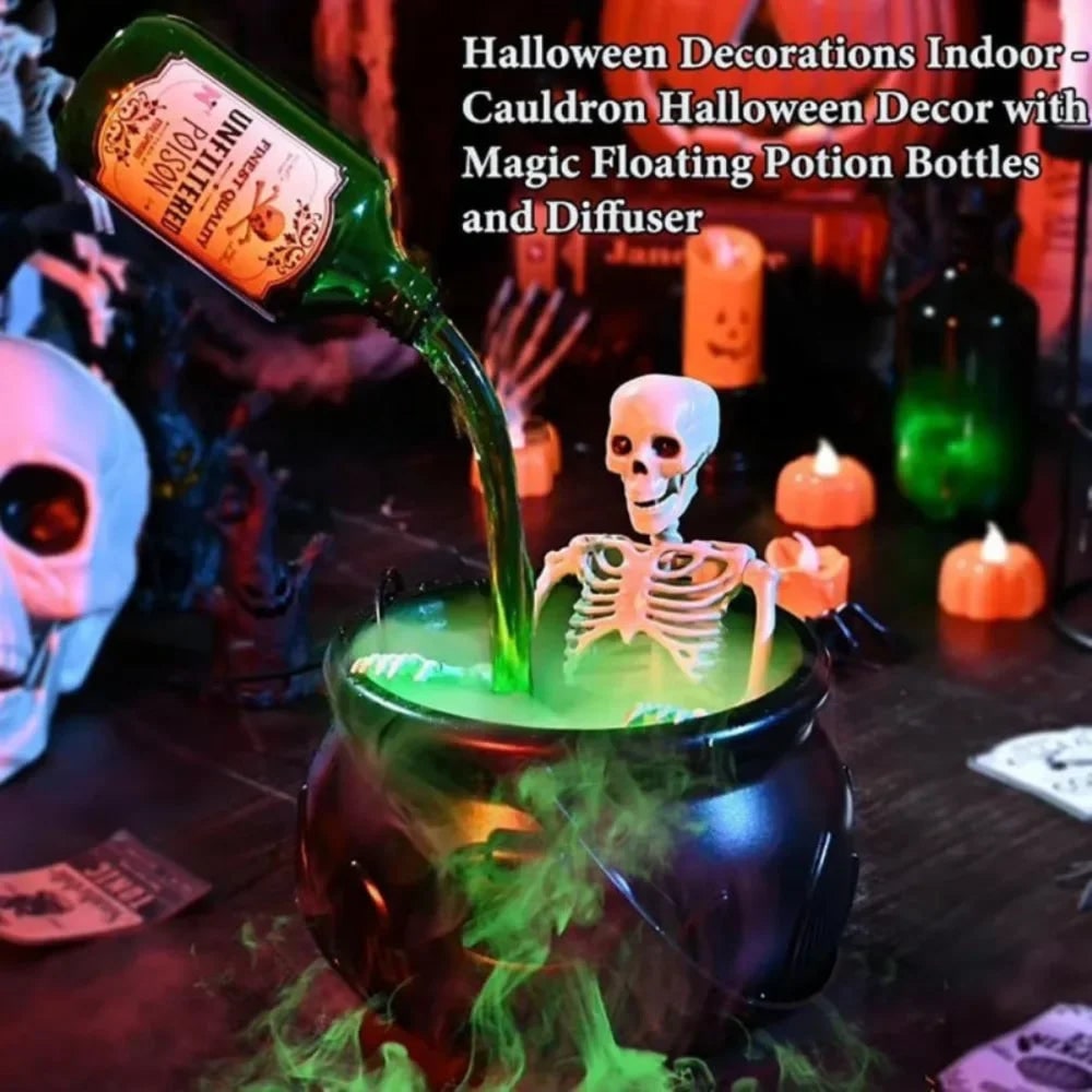 Halloween Cauldron Fog Machine Smoke Effect and LED Lights for Haunted House Party Decoration