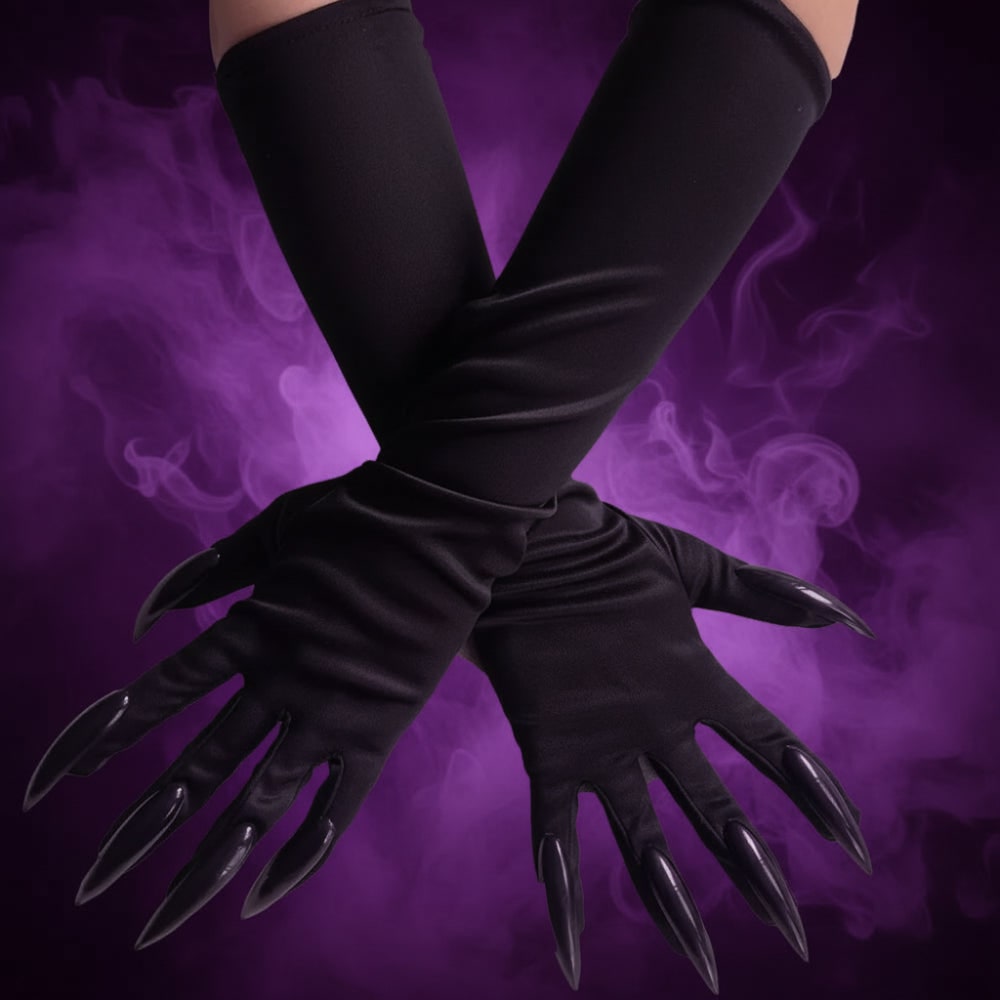 Halloween Claw Gloves Costume with Black Elbow Length Stiletto Nails White