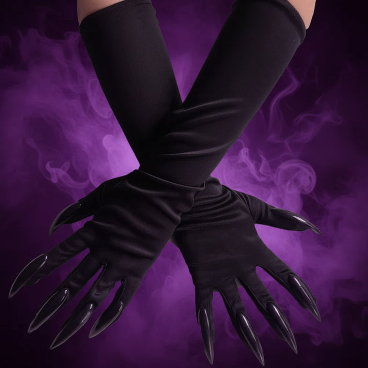 Halloween Claw Gloves Costume with Black Elbow Length Stiletto Nails White