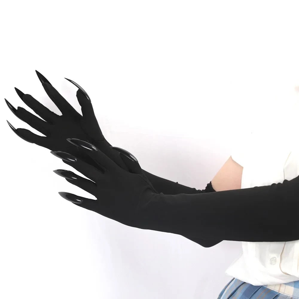 Halloween Claw Gloves Costume with Black Elbow Length Stiletto Nails White