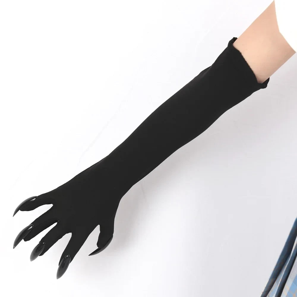 Halloween Claw Gloves Costume with Black Elbow Length Stiletto Nails White