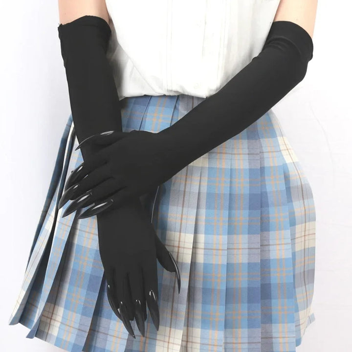Halloween Claw Gloves Costume with Black Elbow Length Stiletto Nails White