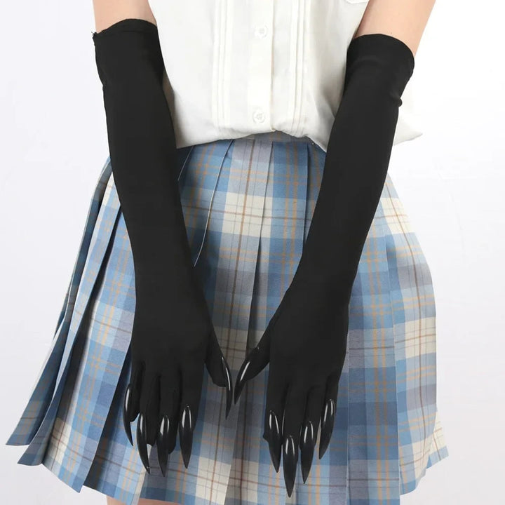 Halloween Claw Gloves Costume with Black Elbow Length Stiletto Nails White