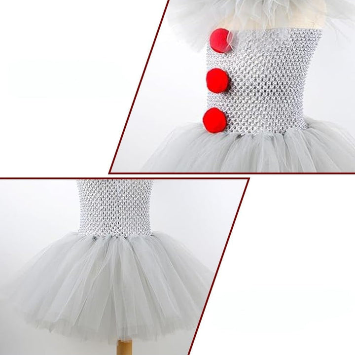 Halloween Clown Costume Outfit Dress with Tutu Collar Gloves and Hair Clips Accessories Set