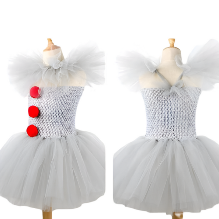 Halloween Clown Costume Outfit Dress with Tutu Collar Gloves and Hair Clips Accessories Set