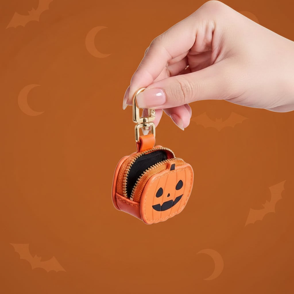 Halloween Coin Purse Keychain Key Holder with Faux Leather Zipper and Mini Pouch Small