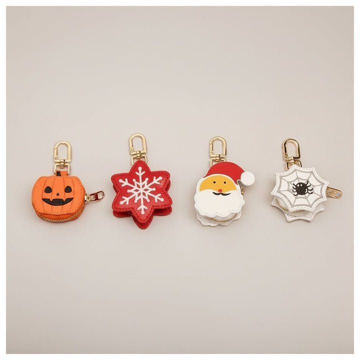 Halloween Coin Purse Keychain Key Holder with Faux Leather Zipper and Mini Pouch Small