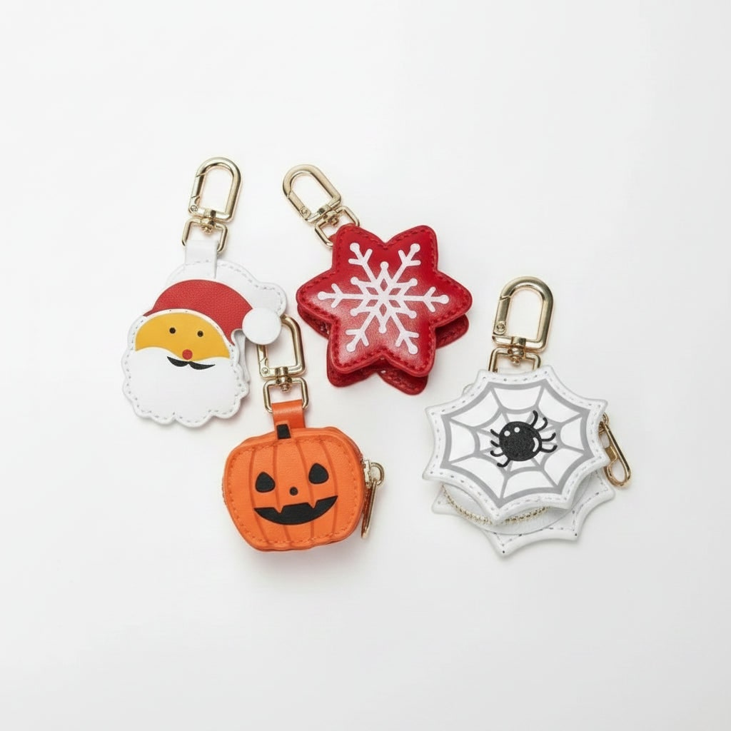 Halloween Coin Purse Keychain Key Holder with Faux Leather Zipper and Mini Pouch Small