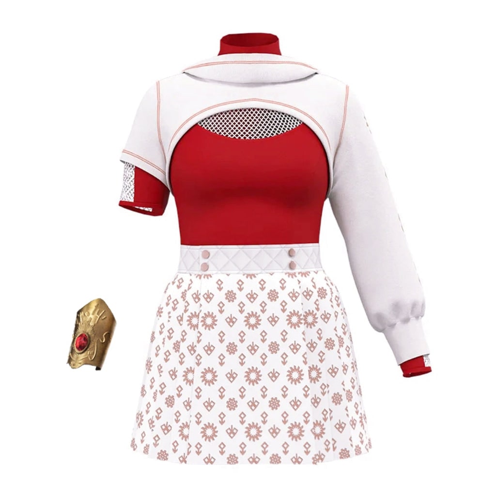 Halloween Cosplay Costume Anime Outfit with Pleated Skirt Mesh Cutout Gold Accents