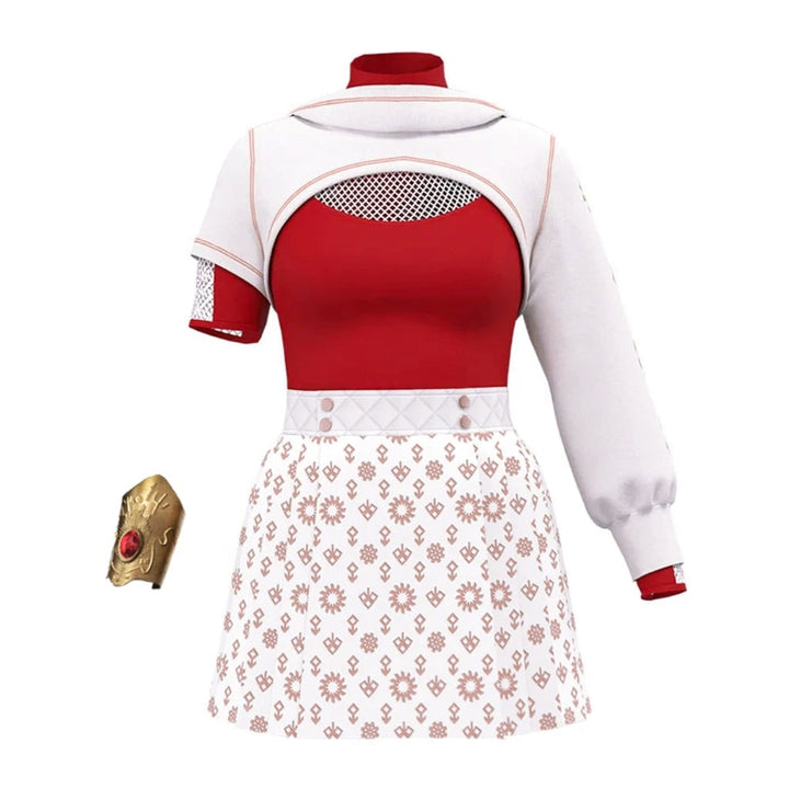 Halloween Cosplay Costume Anime Outfit with Pleated Skirt Mesh Cutout Gold Accents
