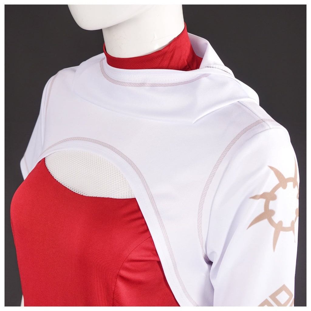 Halloween Cosplay Costume Anime Outfit with Pleated Skirt Mesh Cutout Gold Accents