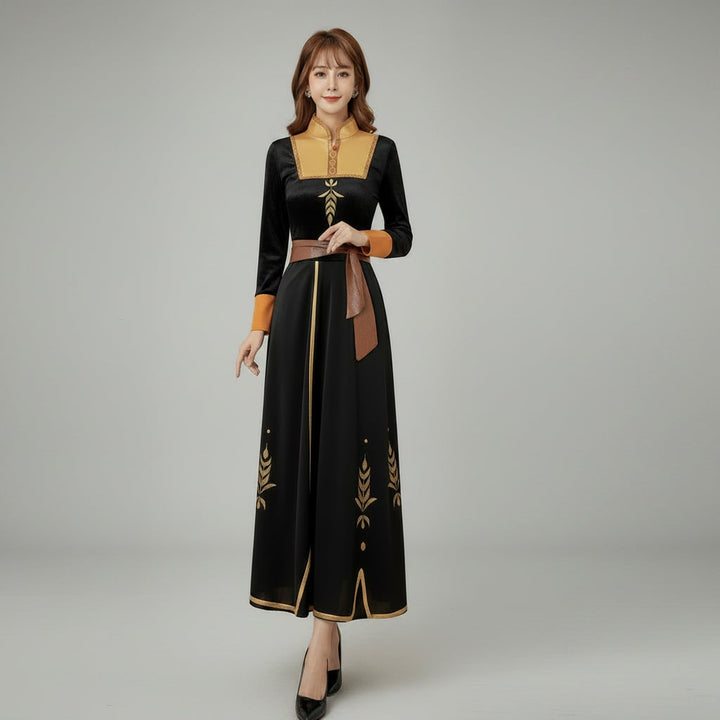 Halloween Cosplay Costume Princess Dress with Cape and Gold Embroidery
