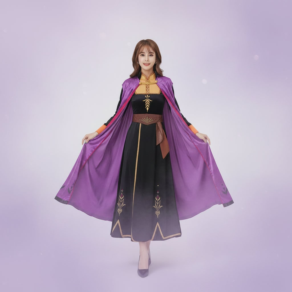 Halloween Cosplay Costume Princess Dress with Cape and Gold Embroidery