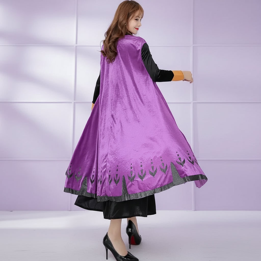 Halloween Cosplay Costume Princess Dress with Cape and Gold Embroidery