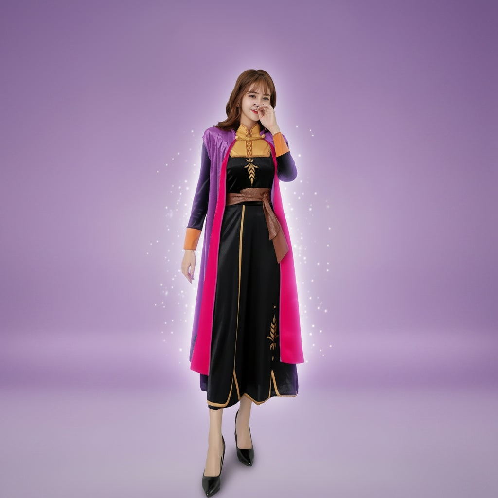 Halloween Cosplay Costume Princess Dress with Cape and Gold Embroidery
