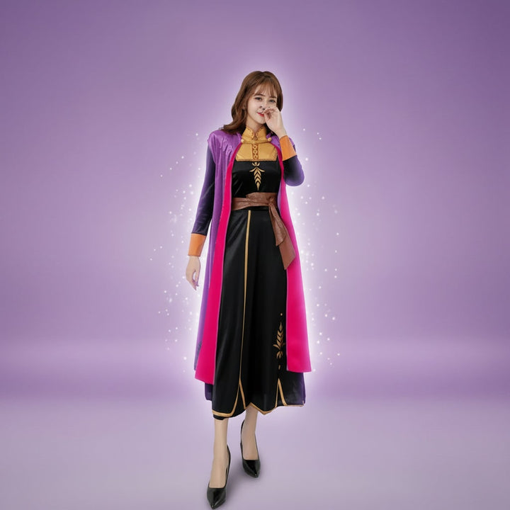 Halloween Cosplay Costume Princess Dress with Cape and Gold Embroidery