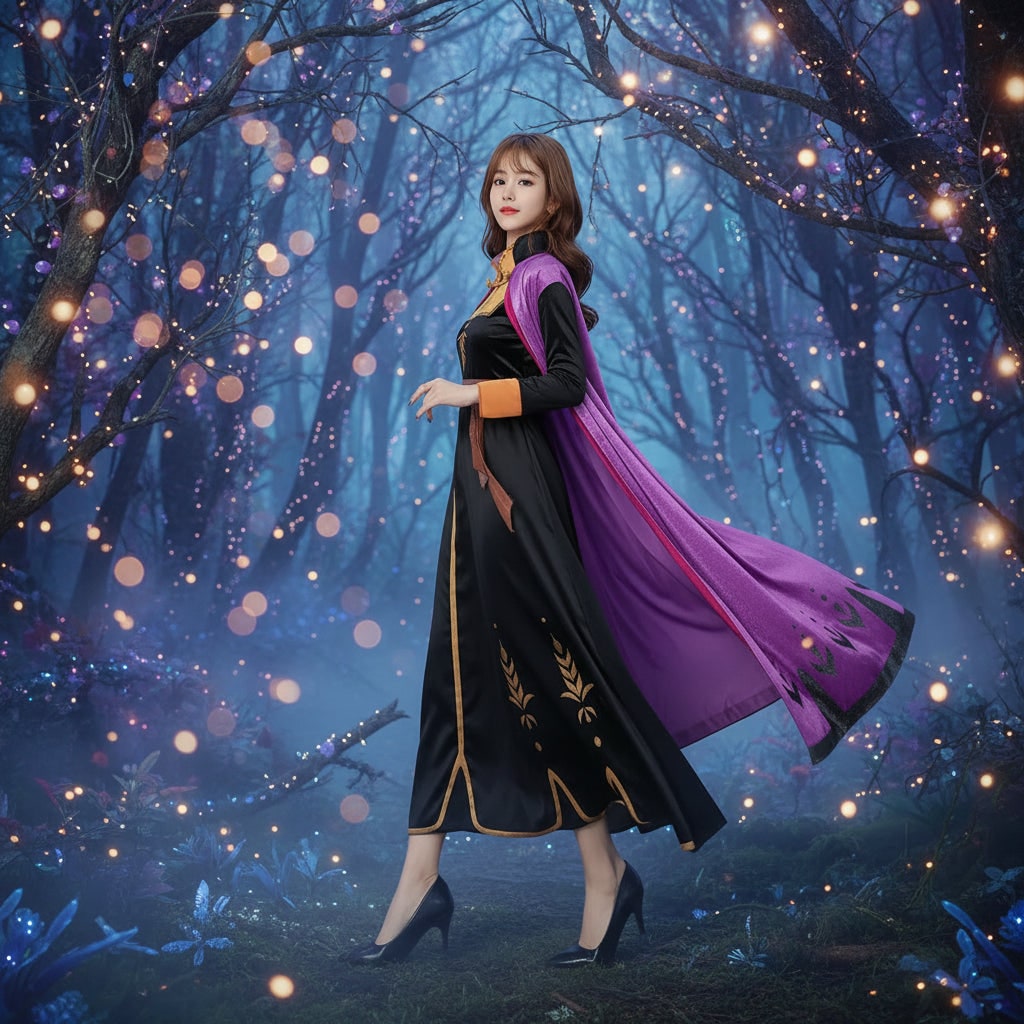 Halloween Cosplay Costume Princess Dress with Cape and Gold Embroidery