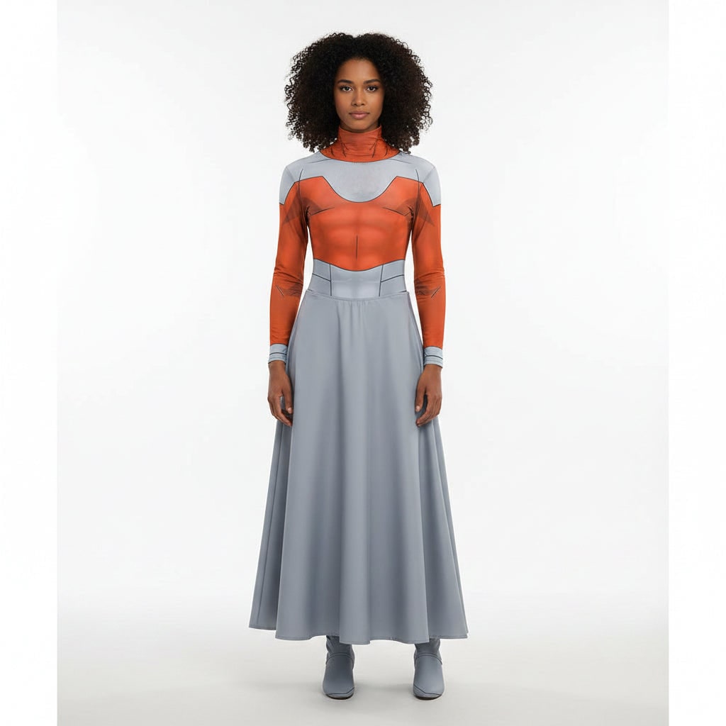Halloween Cosplay Costume Space Hero with Cape and Sci-Fi Armor Print Anime