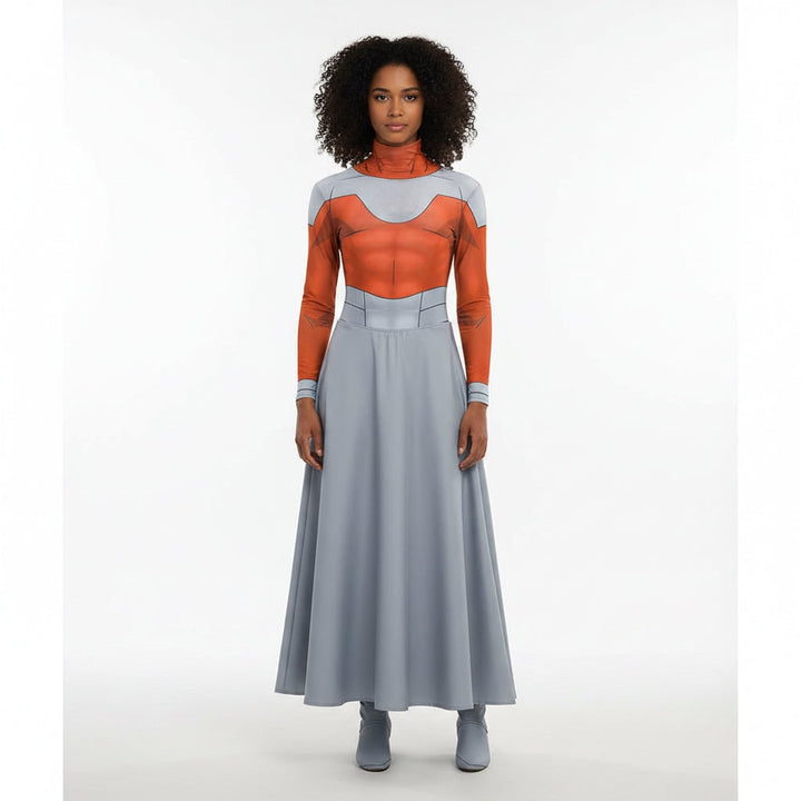 Halloween Cosplay Costume Space Hero with Cape and Sci-Fi Armor Print Anime